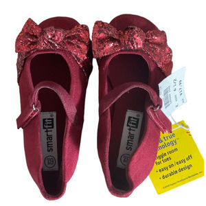 Smart Fit Sequin Bow Burgundy/ Red Faux Suede Slip On Toddler Shoes - Size 6 1/2